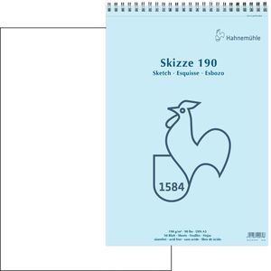 Hahnemühle Skizzenblock 60120279, A3, 190 g/m², weiß, mit Spiralbindung, 50 Blatt