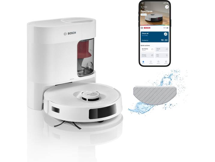 BOSCH Saugroboter Spotless BCRD1W, Saugroboter mit Wischfunktion, 11.000 Pa Saugkraft , weiß (weiß bcrd2w), B:35,3cm H:9,6cm T:35,1cm, Saugroboter, Trocken-Servicestation, Infrarot Navigation, Carbon Bürste, Saugroboter, Topseller