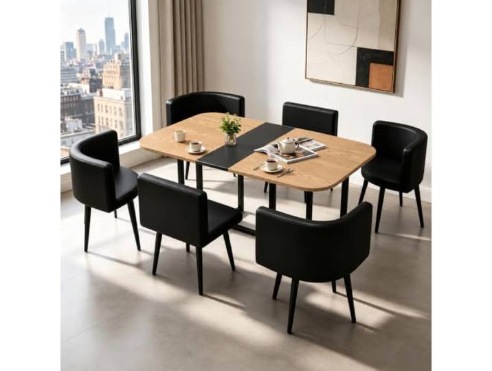 VTELGT Esstisch mit 6 Stühlen Esszimmergruppe Moderner Essgruppe 7 teiliges Rechteck Esstisch in 150 x 90 cm mit 6 Ergonomischer Design PU-Leder Esszimmerstühle, für Esszimmer, Küche, Wohnzimmer