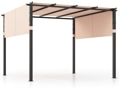Costway 10 x 10 ft Flat Top Pergola with Retractable Canopy for Garden Pool Porch and Backyard-Beige