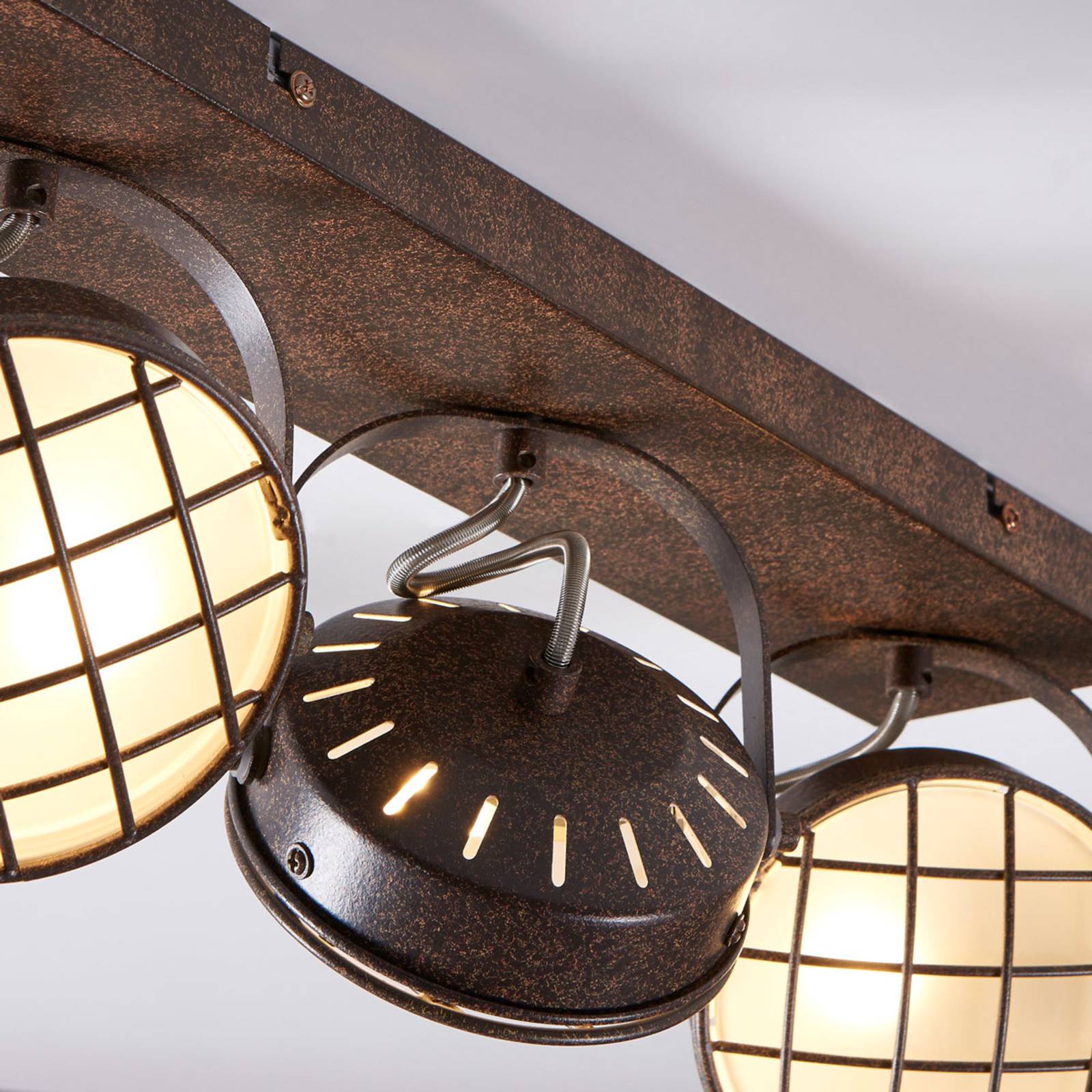 Lindby spotlight Tamin, 48 cm, rust-coloured, 3-bulb, glass Tamin Lindby, dimmable, Brown / rust, Living / Dining Room, metal, Industrial Design, Ceiling Light