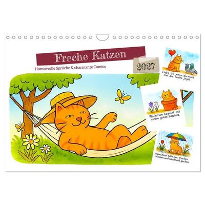 Freche Katzen - Humorvolle Sprüche und charmante Comics (Wandkalender 2027 DIN A4 quer), CALVENDO Monatskalender