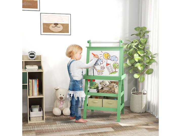 AIYAPLAY Chevalet Enfant 3 en 1 Vert avec Tableau Blanc et Craie