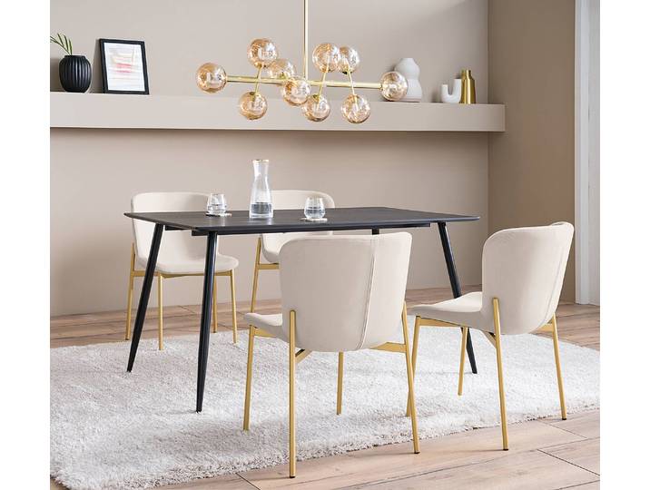 Polsterstuhl MOUZON 2er-Set 52 x 79 x 49cm Samt Walli: Creme Weiß/Weiß Gold