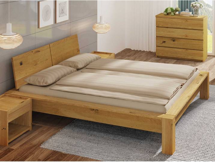 Wildeichenbett „Hanna“ 200 x 200 cm Massivholz Wildeiche