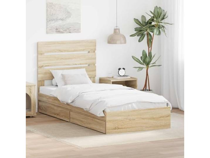 RJPLMFV Aufbewahrungsbett Sonoma Eiche 70 x 190 cm Holzwerkstoff, integrierte Schubladen, elegantes Kopfteil, einfache Montage, einfache Wartung