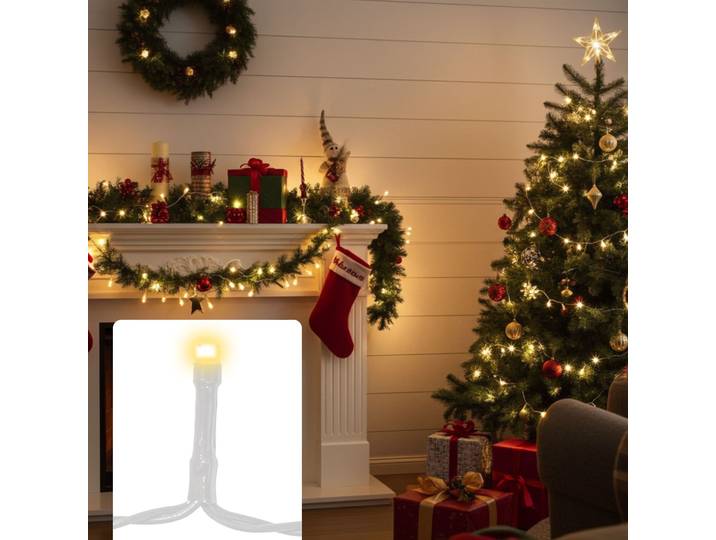 2er-Set LED Lichterkette mit 8 Leuchtmodi und Timer, 7 m, batteriebetrieben, IP44
