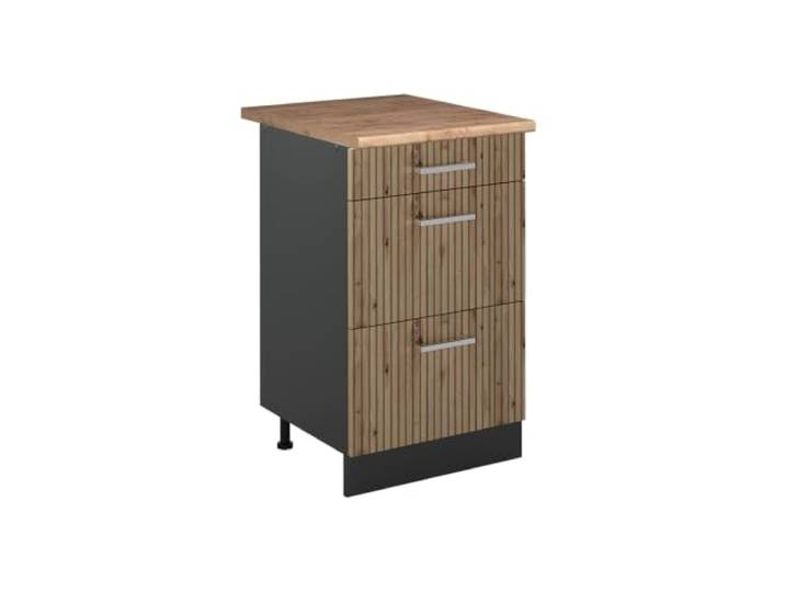 Vicco Küchenunterschrank R-Line, Artisan-Eiche/Anthrazit 50 cm 3 Schubladen · Arbeitsplatte Eiche · Höhenverst. Füße · Leichter Zugriff · Frei kombinierbar