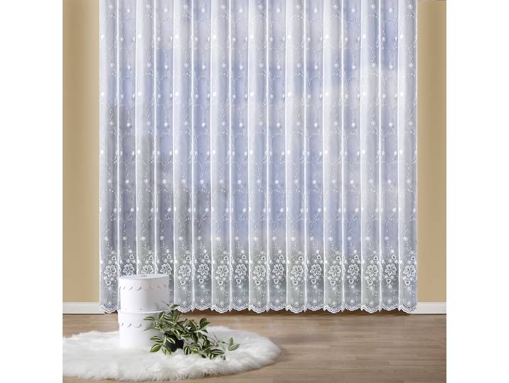 Gardine WECKBRODT Isabella Gr. 14, weiss (weiß), B:600cm H:145cm, Polyester, Gardinen, Gardine, echte Stickerei, Florentiner Optik, Allover, Bordüre, Store