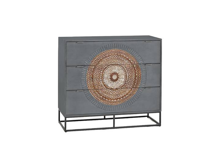 Massive Design Kommode „Wood Mandala“, 90 x 100 cm Mangoholz Grau, Braun, Weiss, Schwarz Giner & Colomer