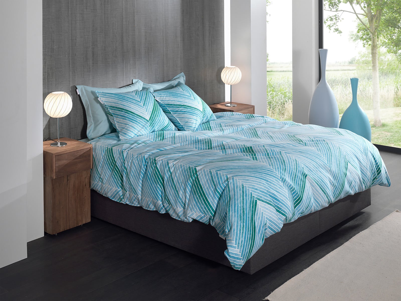 home24 Vita Flanellen Beddengoed Set Blauw met Dekbedovertrek en Kussensloop