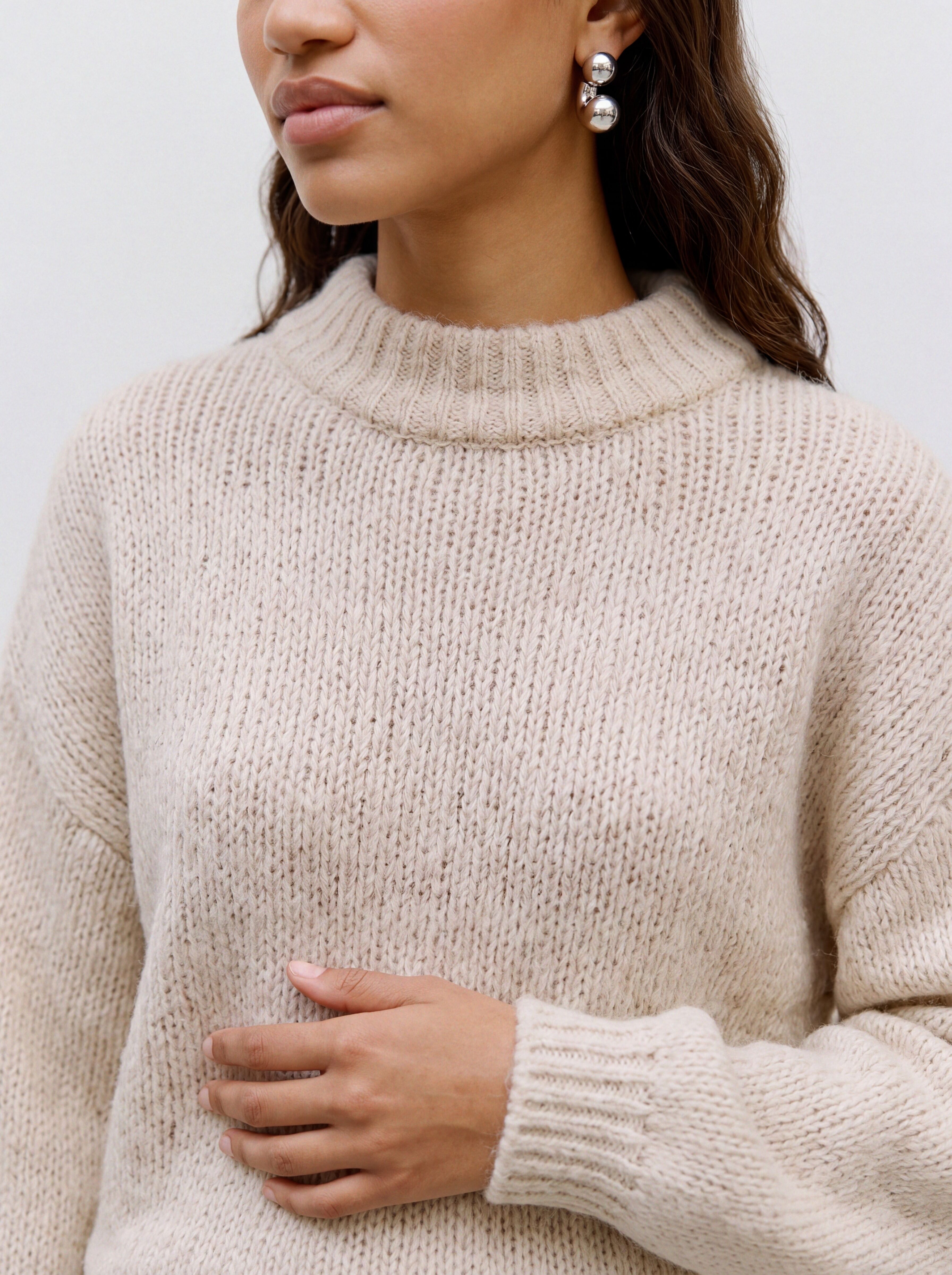 Strickpullover VERO MODA "VMMAYBE LS HIGH NECK PULLOVER NOOS", Damen, Gr. XL, beige (oatmeal), Strick, Obermaterial: 100% Polyester, unifarben, normal, Rundhals, Pullover Strickpullover, Kunstfaser oatmeal XL