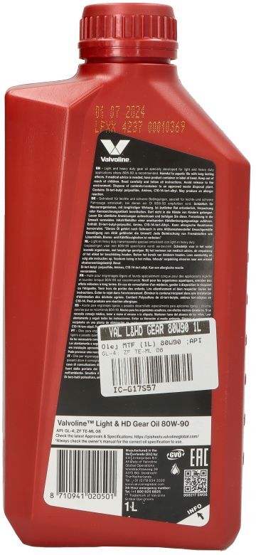 Getriebeöl VALVOLINE 908738 Light HD Gear 80W90 1L