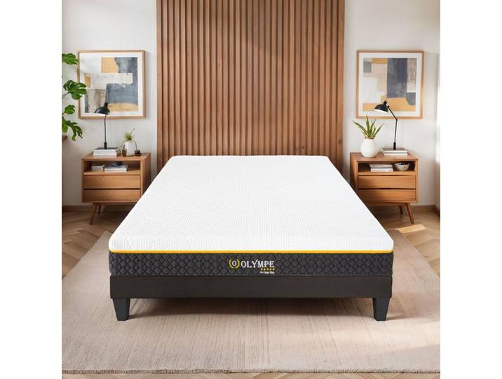 Ensemble Olympe 140x190 cm Matelas Mousse + Sommier Bois - Blanc