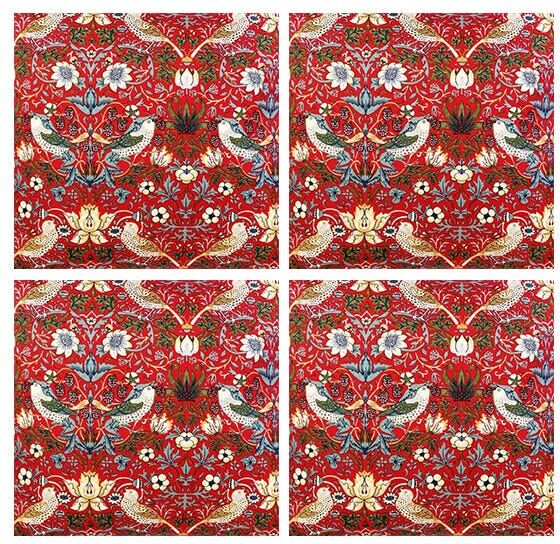 William Morris Strawberry Thief Red Pack Of 4 Napkins