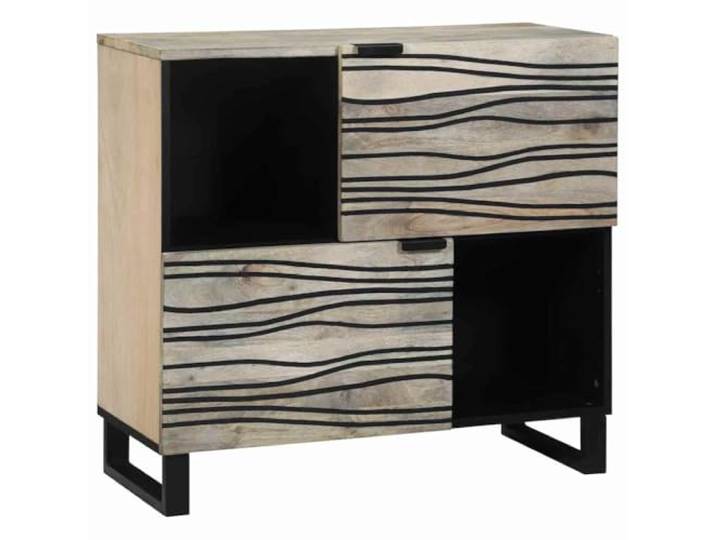 LASWWQMRF Sideboard Massivholz Mangoholz Anrichte Weiß 80x33,5x75 cm Rustikaler Kommodenschrank mit 2 Klapptüren & Eisenbeinen für Wohnzimmer, Esszimmer & Flur.