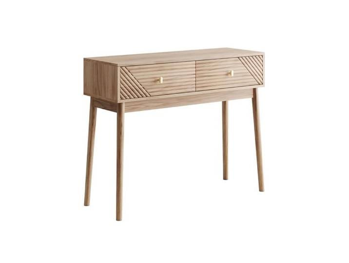 Table console Mid-Century couleur chêne - 2 tiroirs - 100 x 35 x 80 cm