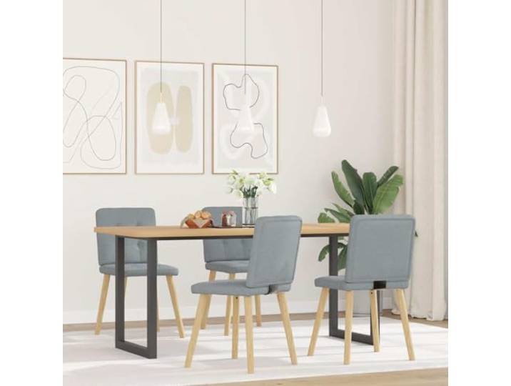 POUFGDR Esszimmerstühle, hellgrau, Polyestergewebe, 4 Stück Struktur aus Metall und Holz, Sitzfläche aus dickem Schaumstoff, Esszimmer, Wohnzimmer, Gästezimmer, Innenbereich