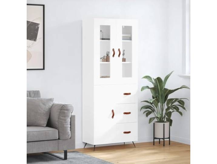 Jkghdrt Highboard Weiß Holzwerkstoff Mit Metallfüßen 69,5x34x180 cm Glatte Oberfläche, feuchtigkeitsbeständig, vielseitig einsetzbar, mit Wandhalterung, Schrauben nicht enthalten