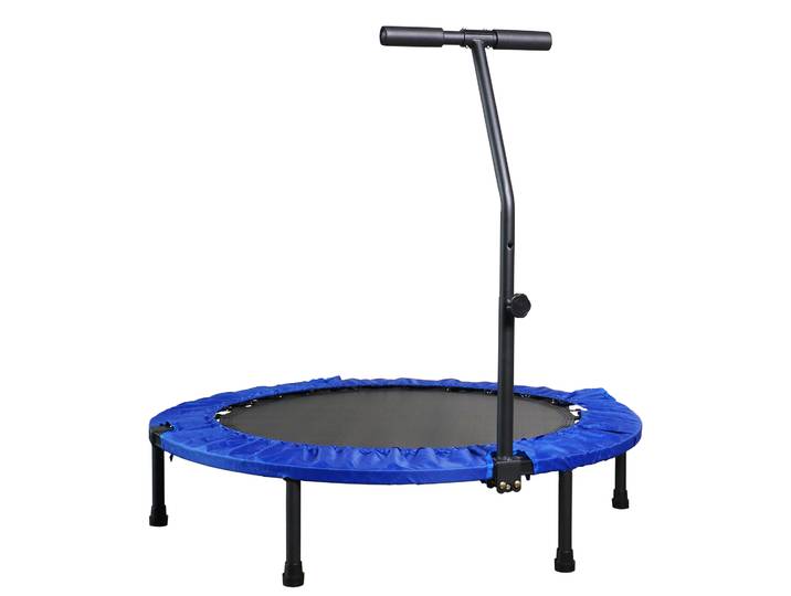 Fitness Trampolin mit Haltestange blau