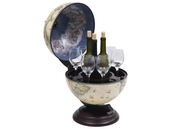 Bar globe en bois - - 38x33x48 cm - Vert et marron - Bois massif eucalyptus