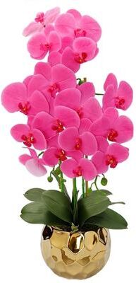 Vivience Pink Orchid plant in Round gold Design vase