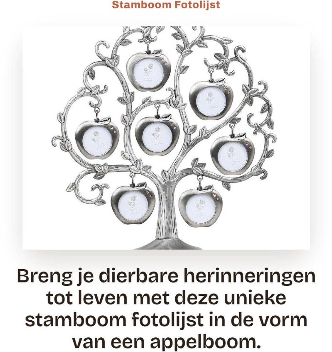 Dailygoods Stamboom Fotolijst Appelboom met 7 Afneembare Lijsten - Zilveren Metalen Fotostandaard