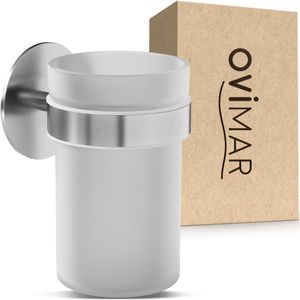 ovimar Zahnputzbecher Keldsnor, aus satiniertem Glas, zum Kleben, Wandhalterung Edelstahl poliert, 250 ml