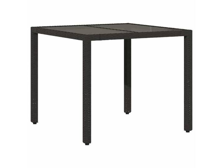 “Solde août Table terrasse - Noir - Table de jardin - 1 PC - dessus en verre Noir 90x90x75 cm Résine tressée_80168