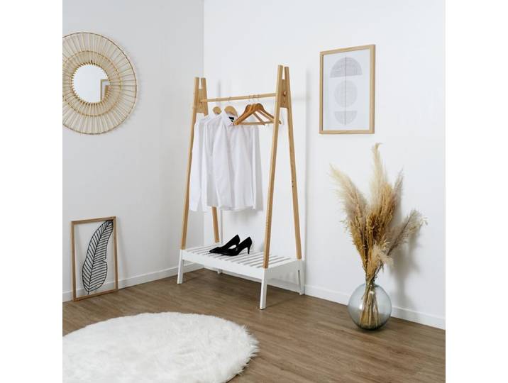 Portant à Vêtements - Home Deco Factory - Bicolore - Graphique - Beige Et Blanc