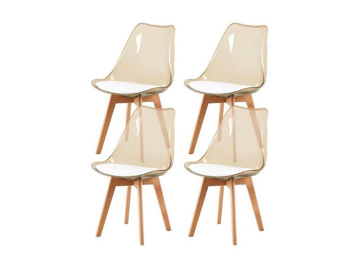 LuxusKollektion Esszimmerstuhl Esszimmerstühle 4er set Braunes Transparent - Weißes Pu-leder
