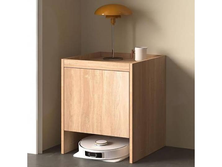 Holz-Beistelltisch, Roboter-Vakuum-Ständer, Aufbewahrungsschrank mit Türen Schubladen for Wohnzimmer, Heimbüro, jetzt verwenden(Natural,Stand)