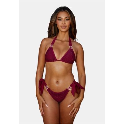 Triangel-Bikini-Top MODA MINX "Private Island", Damen, Gr. S, lila, 92% Polyester, 8% Elasthan, unifarben, Bikini-Oberteile, mit funkelndem Steinbesatz