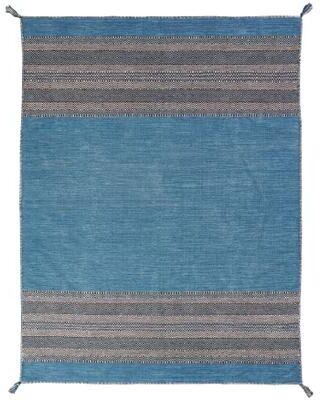 KALATY Andes Desert Teal Chenille Cotton Handmade Kilim Area Rug