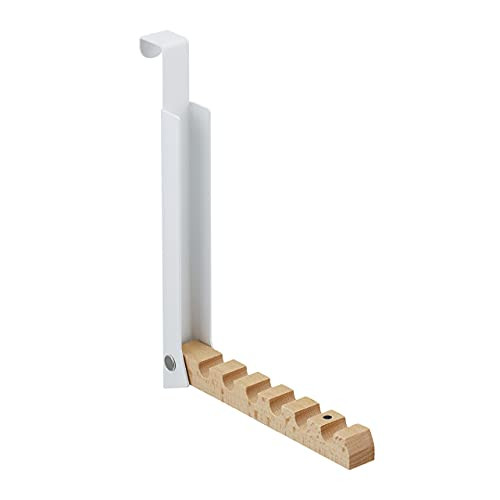Relaxdays Inklapbare deurhaak voor 6 hangers, metaal & hout, wit/bruin
