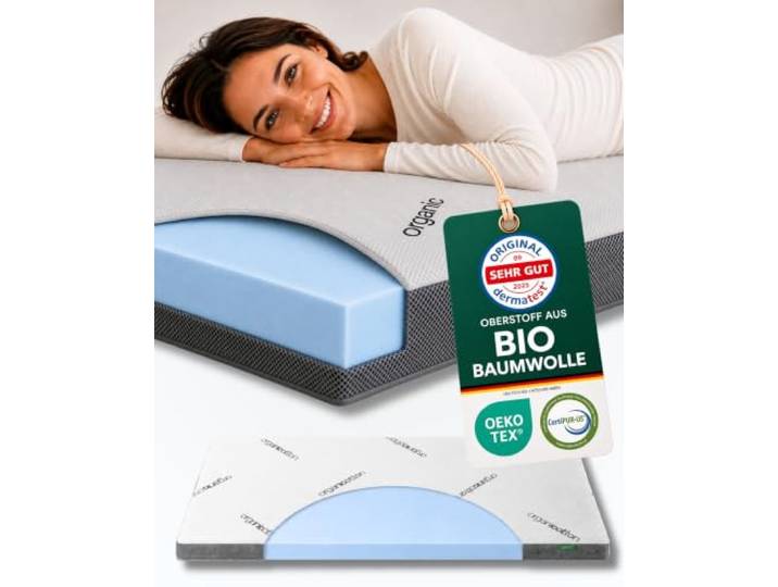 nøvera® Basic Memory Foam Topper 90x200cm Oberstoff aus 100% Bio-Baumwolle Ergonomischer Liegekomfort Matratzentopper 90x200cm 5cm Matratzen Topper 90x200 Atmungsaktive Matratzenauflage