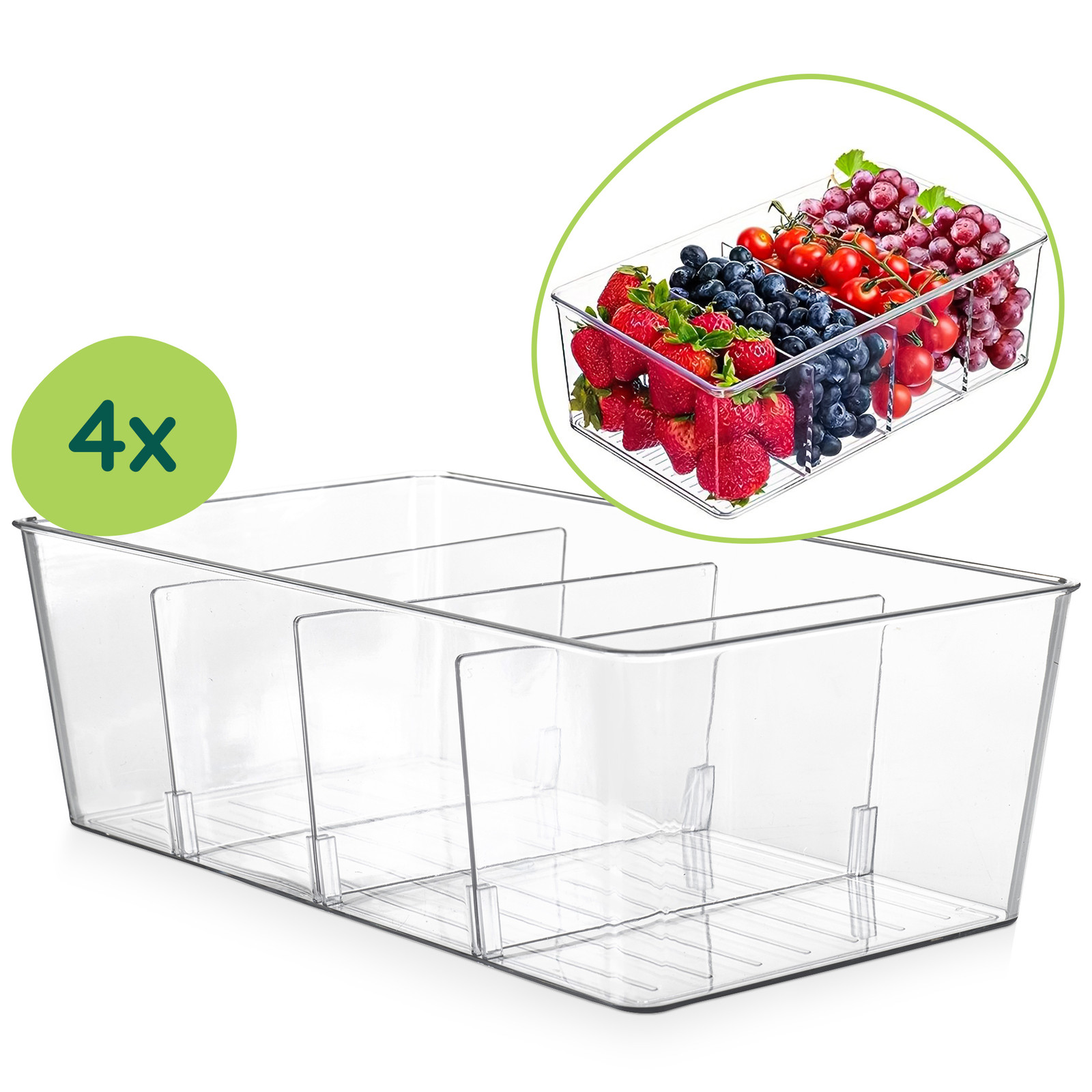 XIVADA Koelkast Organizer Caro - Set van 4 met dividers - PET
