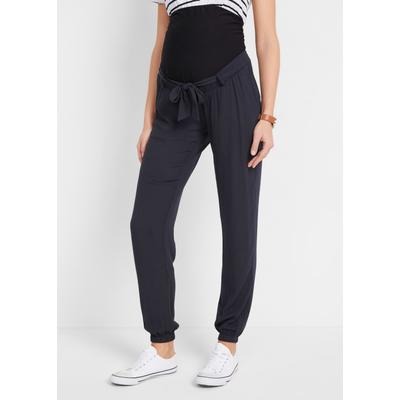Umstandshose BONPRIX, Damen, Gr. 36, N-Gr, grau (schwarz), Obermaterial: 100% Viskose. Einsatz: 95% Baumwolle, 5% Elasthan, loose fit, Hosen, aus Viskose Crêpe, elastischer Bund mit Bindeband, lockere Passform
