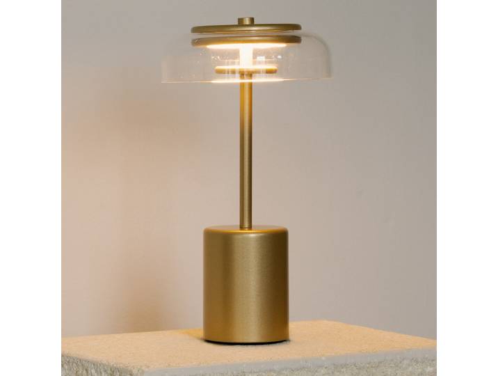 Lampe à poser portable Blossi Mini Nordic Gold/Clear - Nuura - Terrasse - Scandinave - Métal - Avec abat-jour