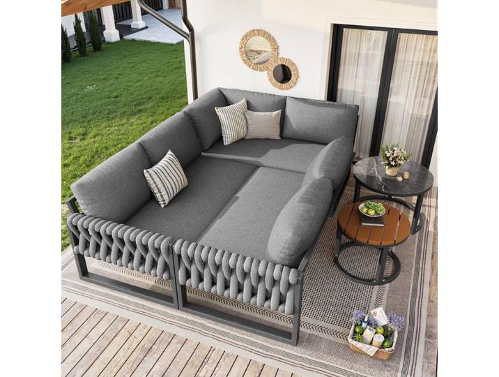 Salon De Jardin Ensemble De Mobilier De Jardin Avec Canapés Modulables Et Tables 58 x 58 x 40 cm Gris