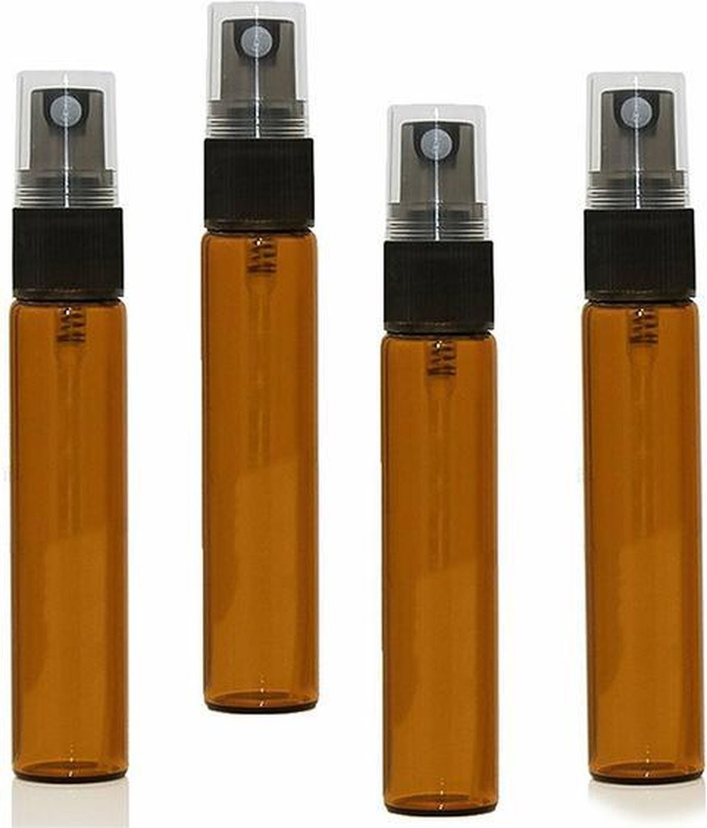 Set van 10 navulbare amberbruine glazen sprayflesjes van 10 ml