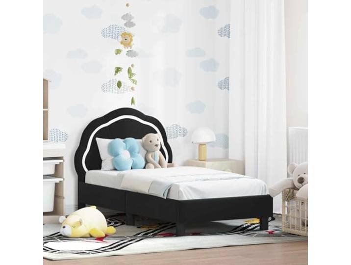 RJPLMFV Bettgestell für Kleinkinder, mit Kopfteil, Schwarz, 70 x 140 cm Holzwerkstoff, Latten-Design, niedrige Struktur, einfache Reinigung