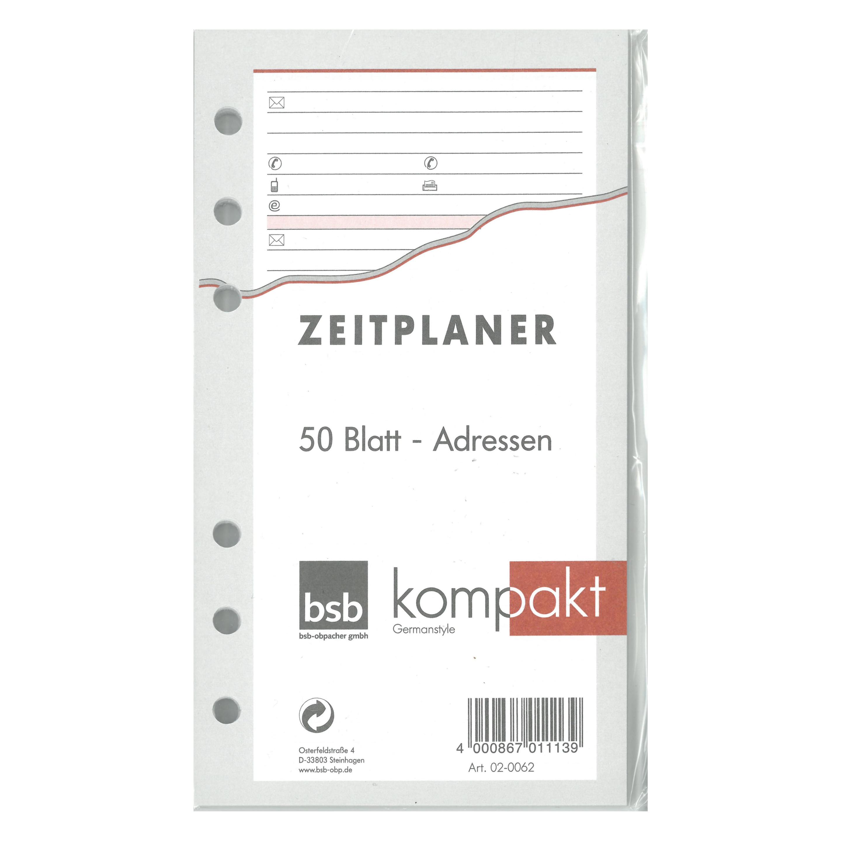 BSB-Obpacher Adresseinlagen für Timer ca. A6 50 Blatt (A6) (02-0062)