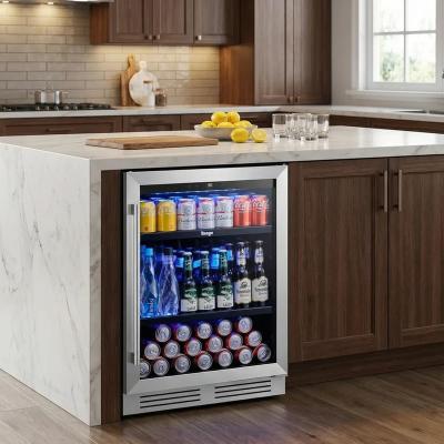 Yeego 24-Inch 180-Can Single-Zone Stainless Steel Beverage Refrigerator