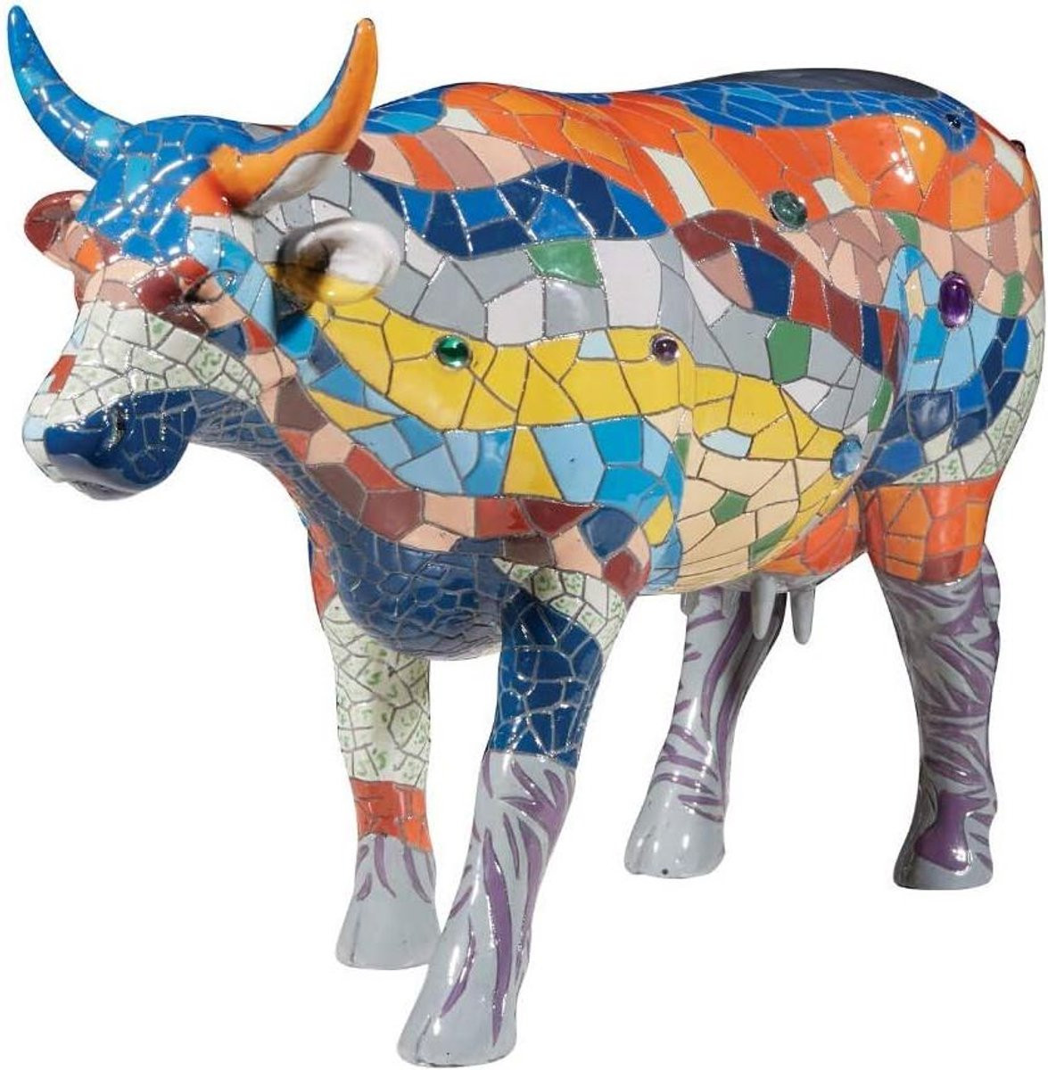 Decoratieve Koe Kunstobject Beeld van Andre Crespo - Veelkleurig - Lengte: 30 cm