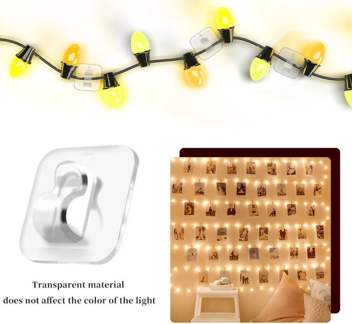 INF Pack mit 10 transparenten selbstklebenden Kabelclips – bohrfreie Kabelhalter für Lichterketten und Datenkabel