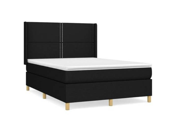 PUGYNBK Boxspringbett mit Stoffmatratze, Schwarz, 140 x 190 cm Verstellbares Kopfteil, Taschenfederkerne, mittlere Festigkeit, atmungsaktives Gewebe