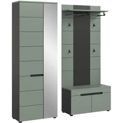 GARDEROBE-SET Salbei Grün und Grau, Garderobe 3-teilig 160 x 190 cm mit Soft-Close