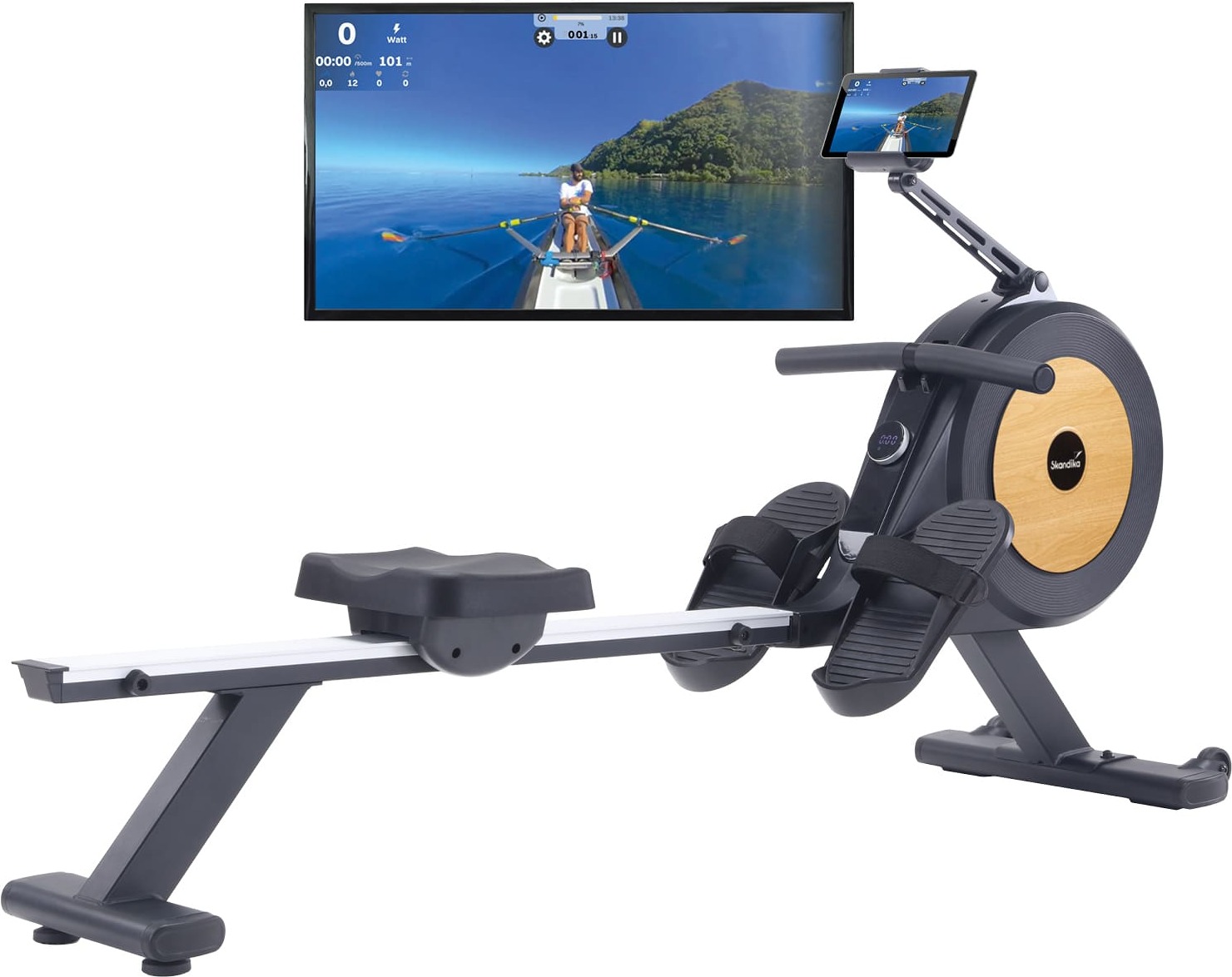 Skandika selbstgenerierendes Rudergerät mit Generator Njord P6-G | 32 elektrische Widerstandsstufen, bis 200 cm und 135 kg, Kinomap App kompatibel