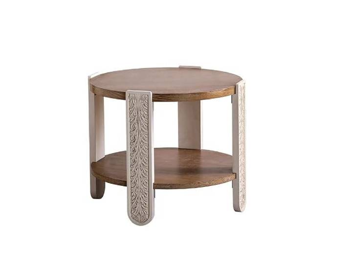 twwhyg Vintage Distressed Runder Couchtisch, Beistelltisch aus Massivholz for Zuhause(62cm)